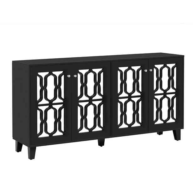 Redom SIDEBOARD 160/40/84 cm se čtyřmi dvířky, dvěma nastavitelnými policemi a skleněnými úchyty, Černá