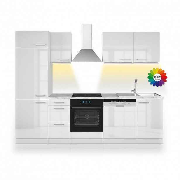 Vicco KUCHYŇSKÝ KOUT Optima Bílá vysoký lesk/bílá 270 cm bez pracovní desky s páskem LED