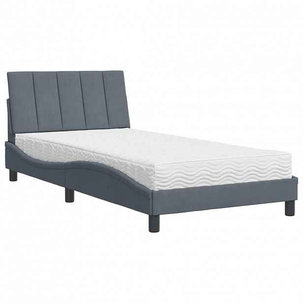 vidaXL Postel s matrací Hanko tmavě šedá 100 x 200 cm samet