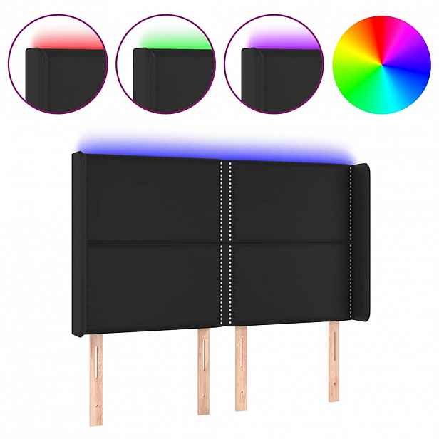 vidaXL Čelo postele s LED černé 147 x 16 x 118/128 cm umělá kůže