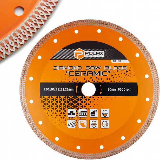 Diamantový kotouč pro řezání dlaždic Ceramic 230x10x1.8x22.23 mm Polax
