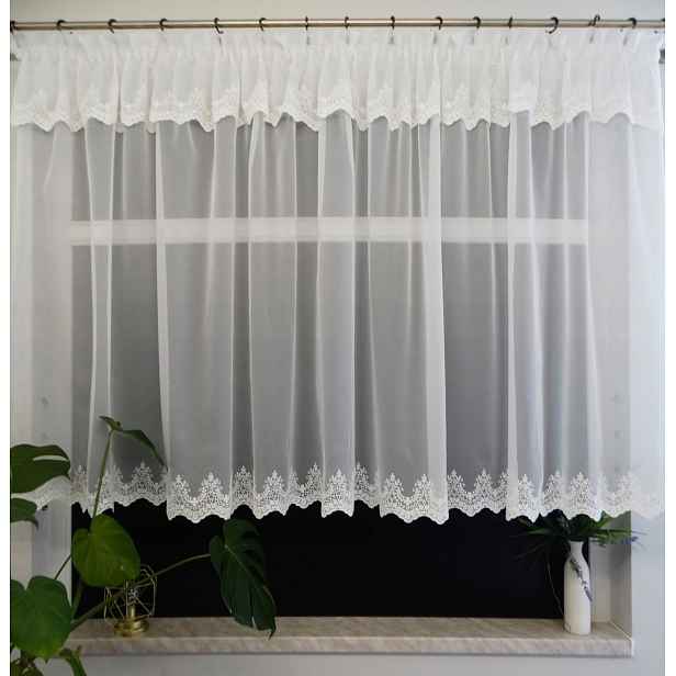 Mg Záclona vyšívaná na voálu, jemná, 250 x 120 cm, šitá s páskou Ecru R