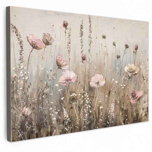 MuchoWow OBRAZ NA PLÁTNĚ Květiny - růžová - moderní - béžová 90x60 cm
