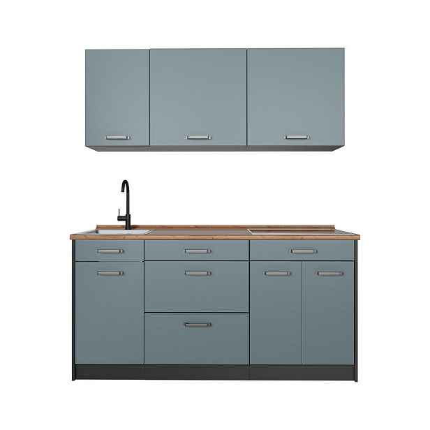 Vicco JEDNOTKOVÁ KUCHYNĚ R-Line, Modrošedá/Antracit, 160 cm pracovná doska Dub Goldkraft