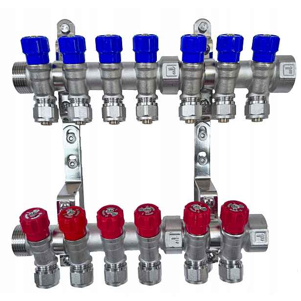 X-home Rozdělovač Pex 1" x 16 mm 7 Obvodů Studené Vody 6 Obvodů Teplé Vody