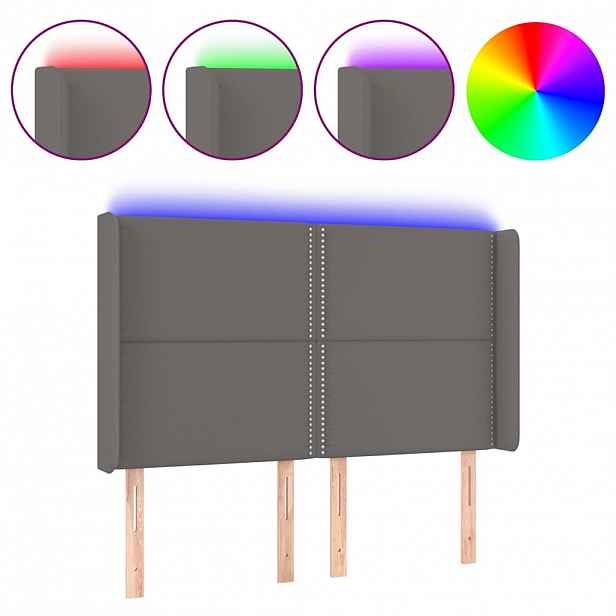 vidaXL Čelo postele s LED šedé 147 x 16 x 118/128 cm umělá kůže