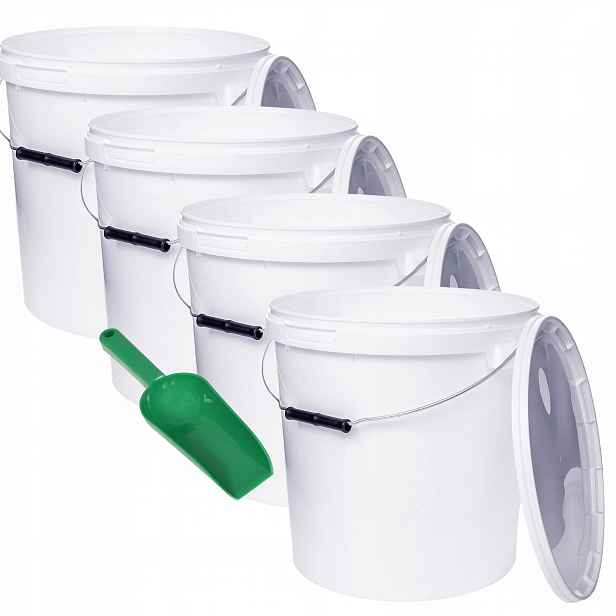 4x Kbelík 20L Bílý na potraviny Lopatka 0,25KG