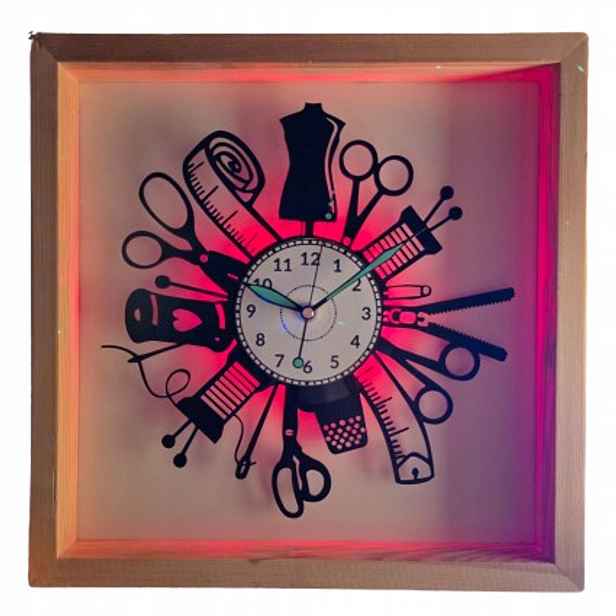 Nástěnné krejčovské hodiny Rámeček dřevěný 35 x 35 cm Led Vinyl Bez Kabelů