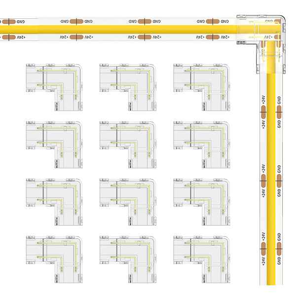 TEMU MIWISE 8Mm Sada konektorů pro 2pinové COB LED pásky, 12 ks bezmezerových L-konektorů/rohových konektorů, bezpájecí prodlužovací konektory pro