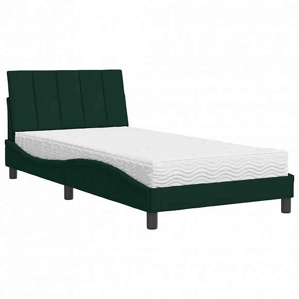 vidaXL Postel s matrací Hanko tmavě zelená 100 x 200 cm samet