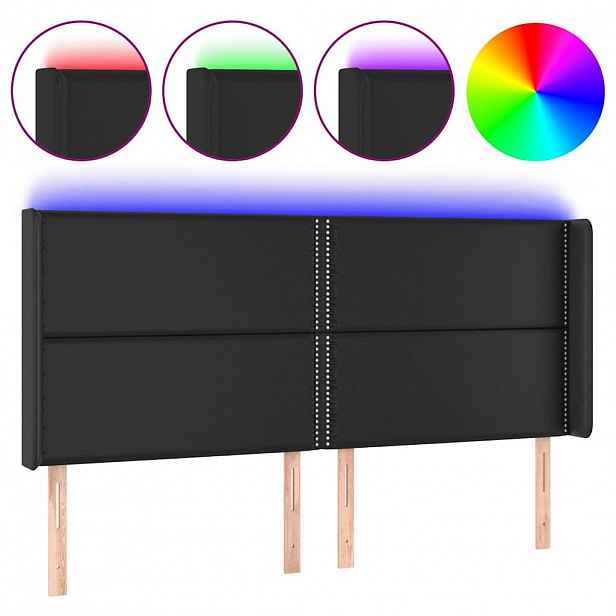 vidaXL Čelo postele s LED černé 183 x 16 x 118/128 cm umělá kůže