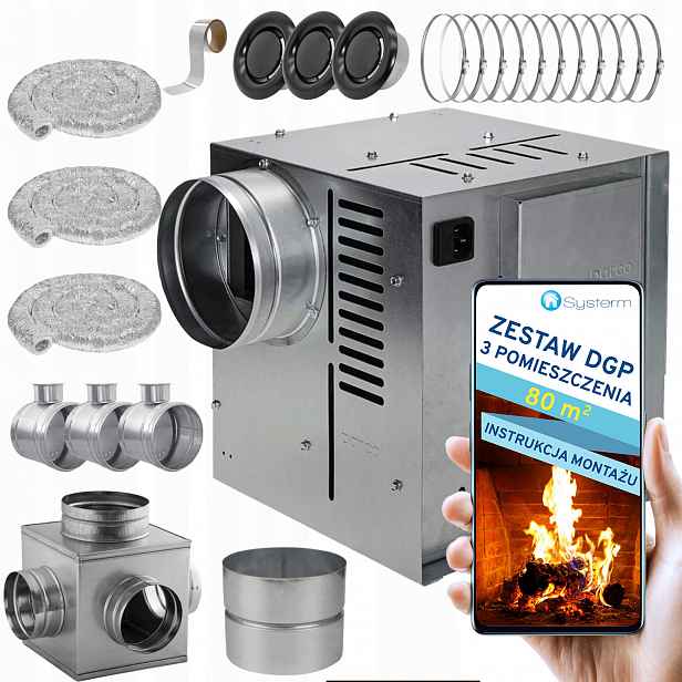 Krbová Turbína Krbový ventilátor Set Dgp 3 místnosti 80 m2