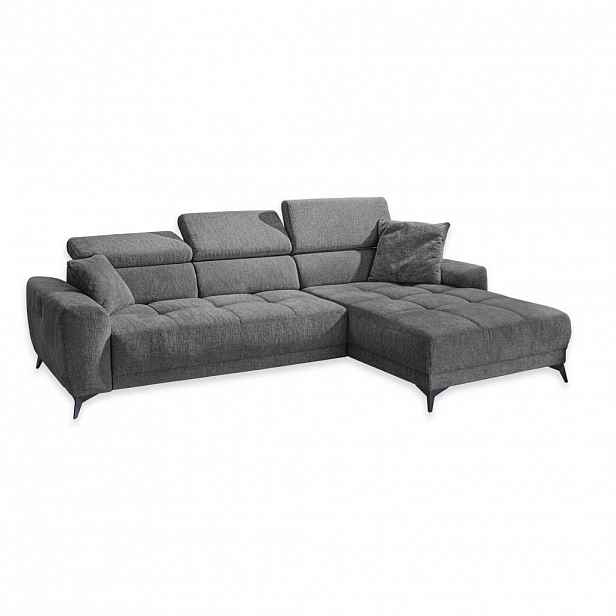 luma-home ROHOVÁ POHODA s elektrickým nastavením hloubky sedáku, nastavitelnými opěrkami hlavy, 299 × 200 × 107 cm (Š×H×V), žinylka tmavě šedá / 15421