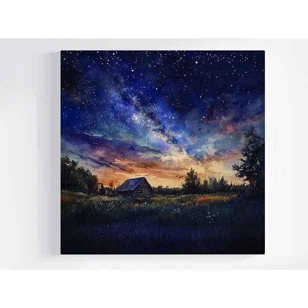 Obraz Na Plátně Canvas Pohled Krajina Vesnice Nebe Hvězdy 50x50
