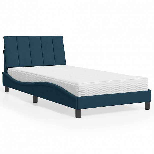 vidaXL Postel s matrací Hanko modrá 100 x 200 cm samet