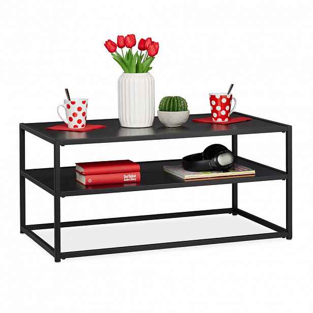 Relaxdays KONFERENČNÍ STOLEK Černý s policí MDF kov 90x50 cm