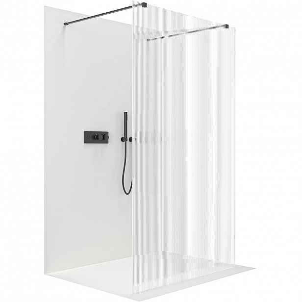 Sprchová zástěna Walk-in Onyx Duo L/P - 8 mm - hranatá vzpěra - černá matná, rýhované sklo - 60x200 cm