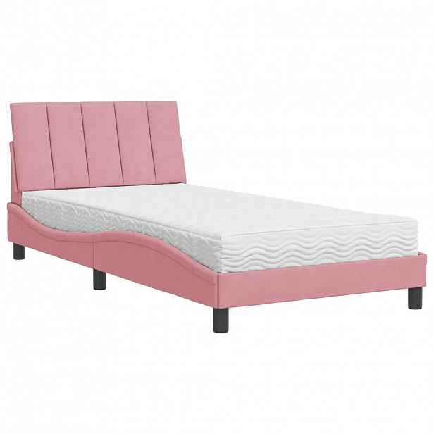 vidaXL Postel s matrací Hanko růžová 100 x 200 cm samet