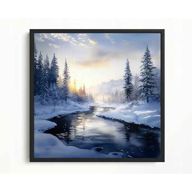 Obraz Rám Americká Krajina Hory Vrcholky Les Řeka Zima Sníh 60x60