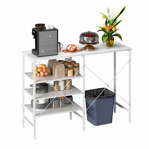Redom SIDEBOARD 120/40/85,5 cm s variabilním uspořádáním polic, stabilním kovovým rámem a nastavitelnými nohami, Bílá