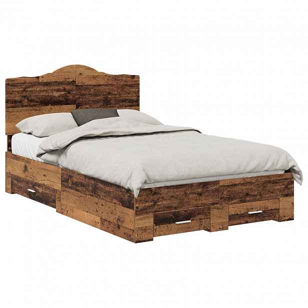 vidaXL Rám postele s čelo Staré dřevo 120 x 190 cm Kompozitní dřevo