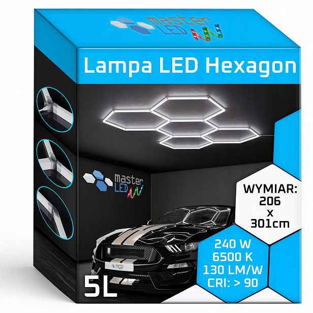 Led lampa Hexagon Stropní panel Osvětlení do garáže Dílna 301x206 240W