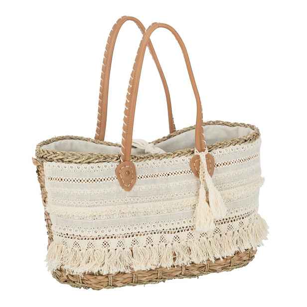 Plážová pletená taška se zdobnou krajkou Beach Bag Lace M - 42*22*27cm J-Line by Jolipa