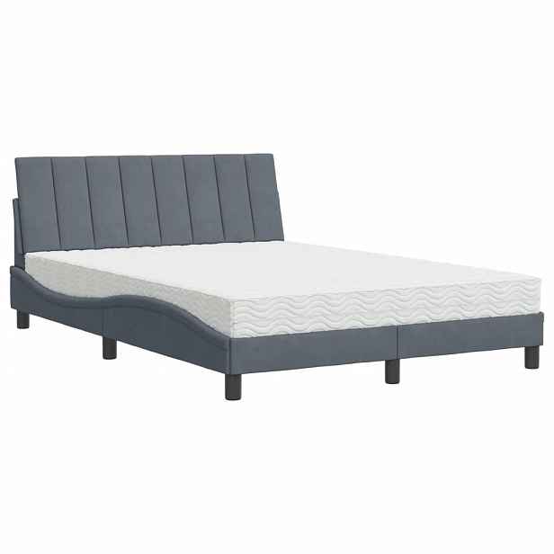vidaXL Postel s matrací Hanko tmavě šedá 120 x 200 cm samet