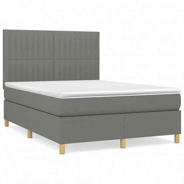 vidaXL Box spring postel s matrací tmavě šedá 140x200 cm textil