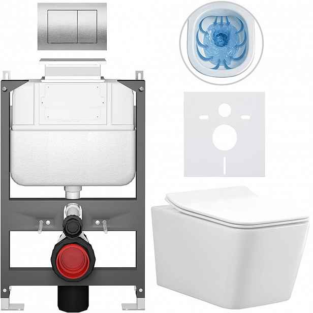 Kompletní WC set Basic/Forte - bílá lesklá - WC tlačítko Maxio/Stříbrná - ovládání shora - předstěnová instalace - 51x36 cm