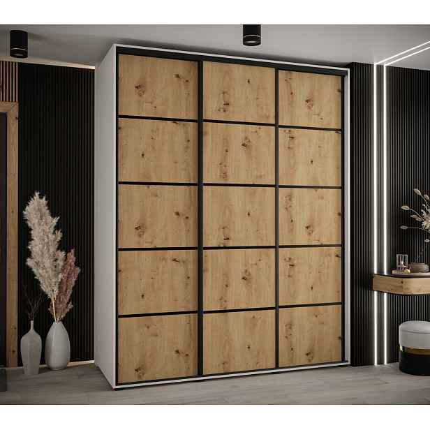 Šatní skříň ASIRI 4 - 190/60 cm, bílá / dub artisan / černá