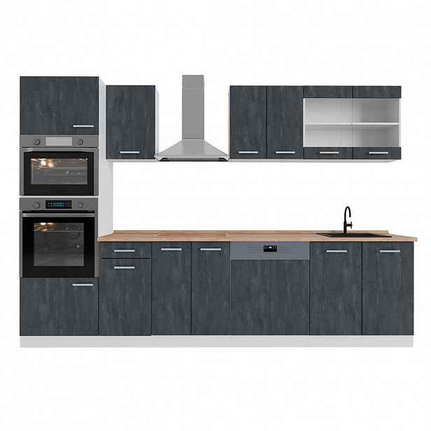 Vicco KUCHYŇSKÝ KOUT R-Line Černý beton 300 cm PD Dub