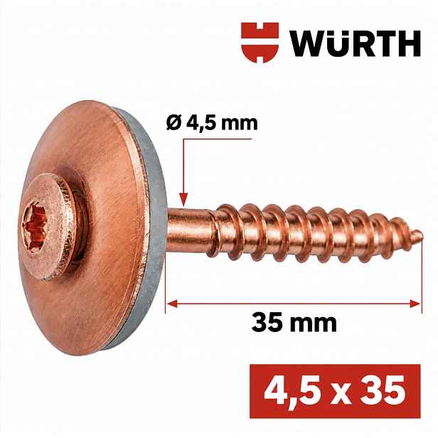 Měděný šroub/A2, Epdm, AW20 Wurth 4,5 X 35 200 ks