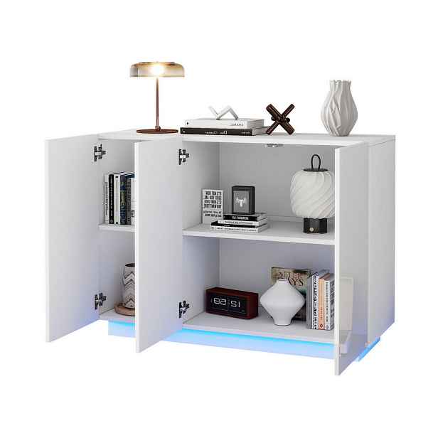 Redom SIDEBOARD 120/40/75 cm s LED osvětlením, vysokým leskem a nastavitelnými policemi, Bílá