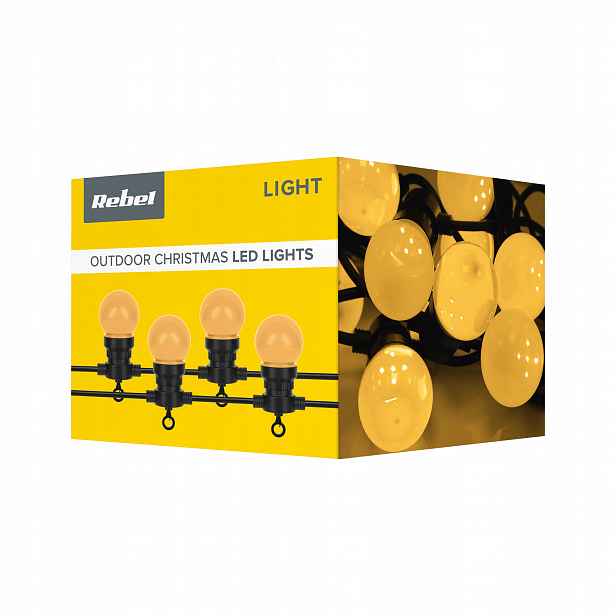 Venkovní lampy Rebel, teplé bílé koule, girlanda 230V 6 m