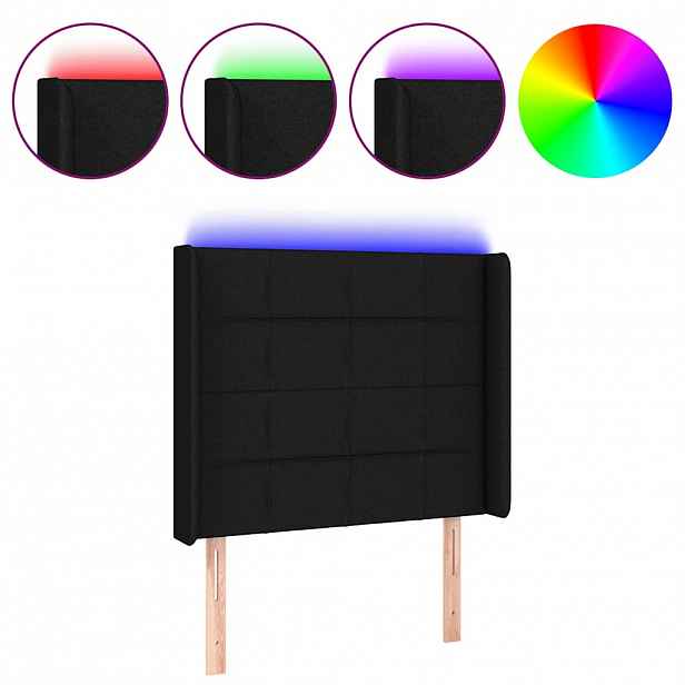 vidaXL Čelo postele s LED černé 83 x 16 x 118/128 cm textil