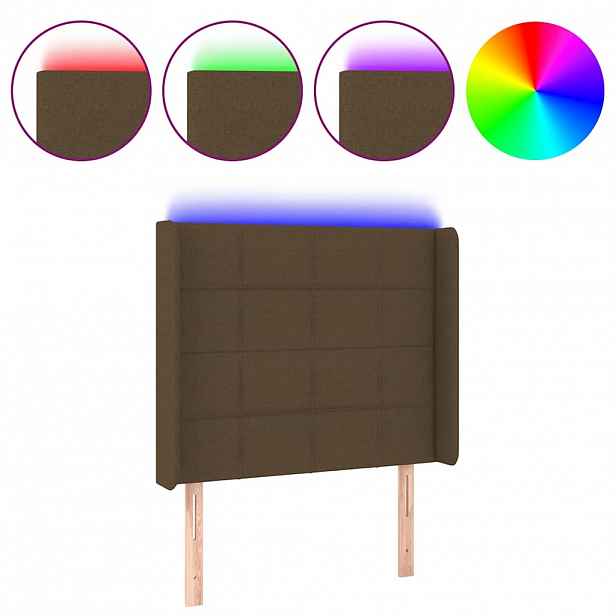 vidaXL Čelo postele s LED tmavě hnědé 83 x 16 x 118/128 cm textil
