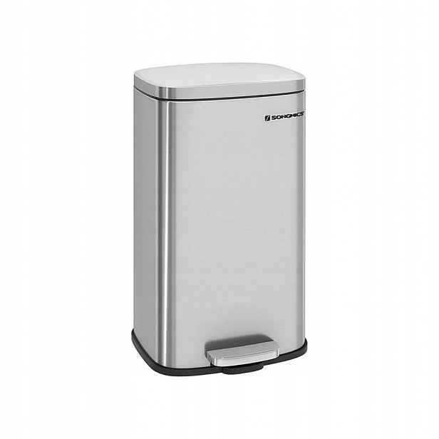 Odpadkový koš 30 l, jednokomorový, softclose, stříbrný Songmics
