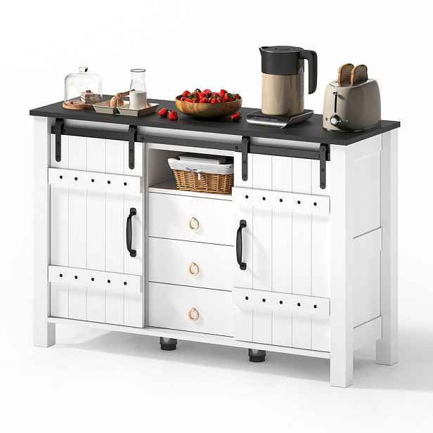 Redom SIDEBOARD 120/40/80 cm se 2 posuvnými dveřmi a 3 zásuvkami, úložný prostor, MDF, Bílá