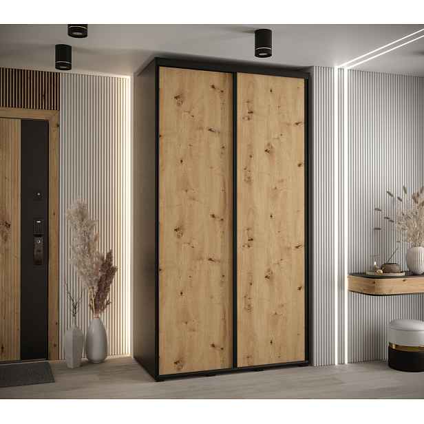 Šatní skříň YVONA 1 - 130/60 cm, černá / dub artisan / černá