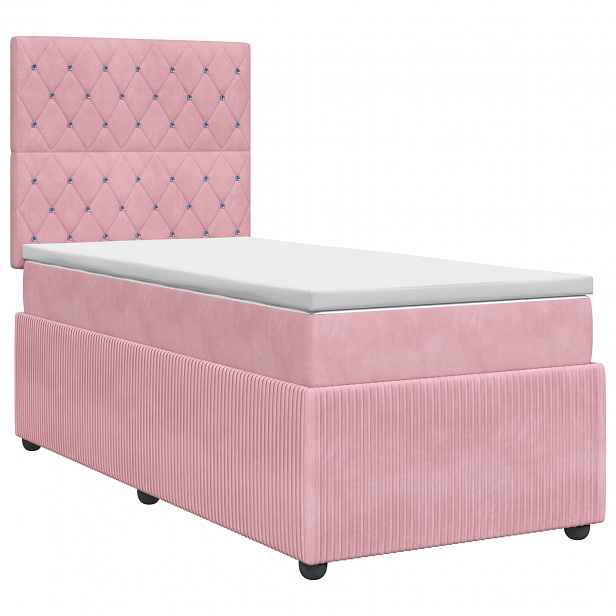 vidaXL Postel boxspring s matrací s čelo Růžová 90 x 190 cm Samet
