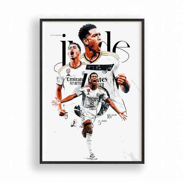 Obraz Jude Bellingham Real Madrid Plakát Rámeček Dřevěný Černý 30x42 cm