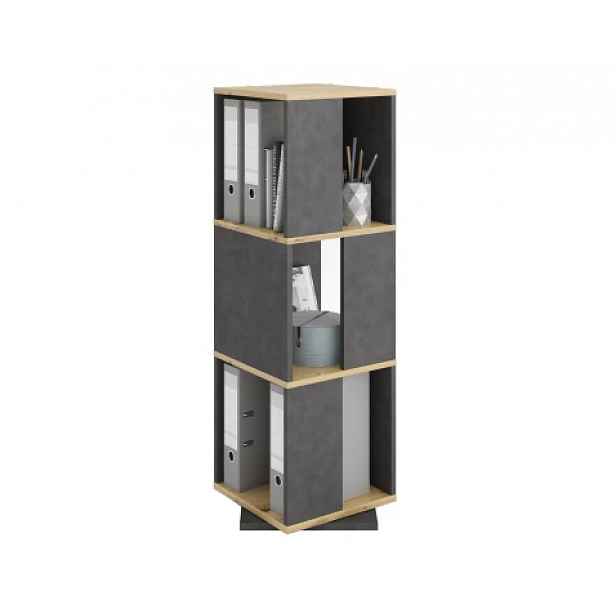 Otočný regál Tower, dub artisan/vintage optika kovu