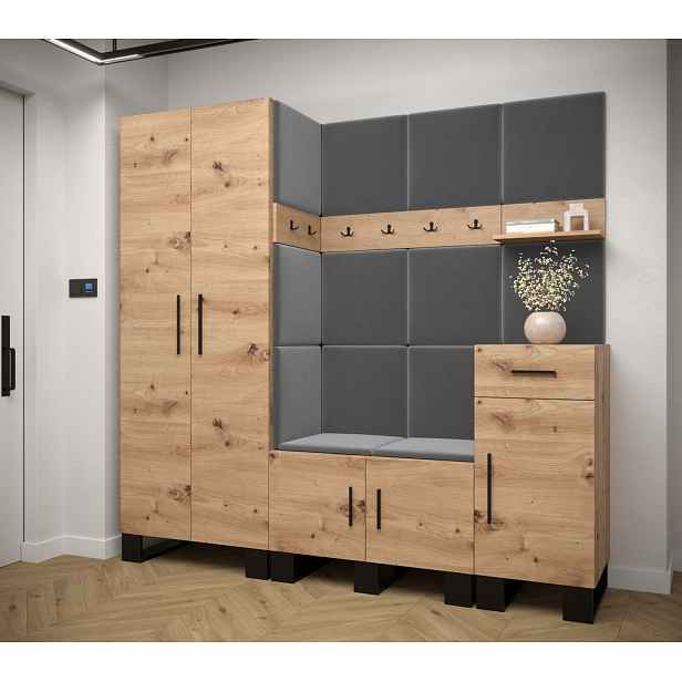 Předsíňová sestava RUMIE 1 - dub artisan, šedé panely