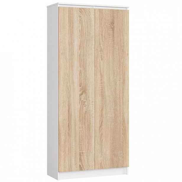 Skříň 80 cm CLP 2 dvířka 8 poliček bílá/dub sonoma