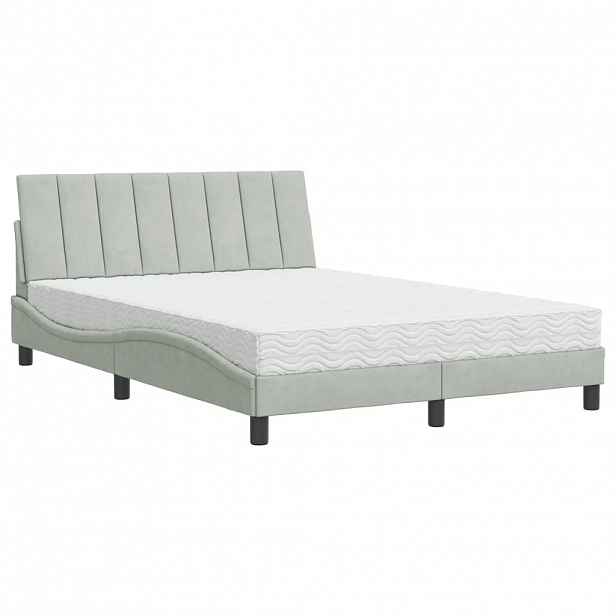 vidaXL Postel s matrací Hanko světle šedá 140 x 190 cm samet