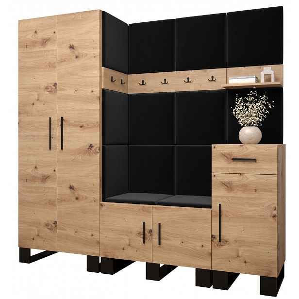 Předsíňová sestava RUMIE 1 - dub artisan, černé panely