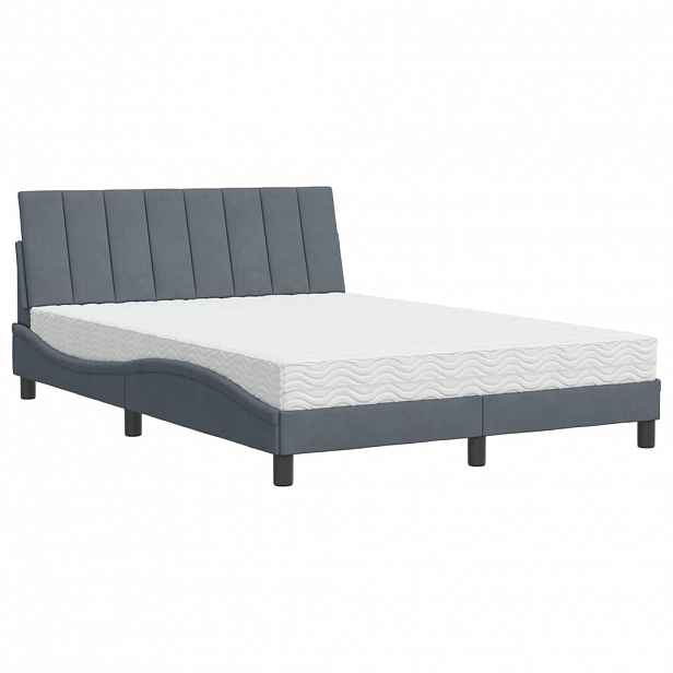 vidaXL Postel s matrací Hanko tmavě šedý 140 x 190 cm samet