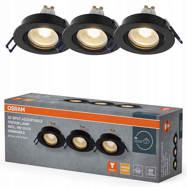 3x Stropní Led svítidlo GU10 6W 2700K stmívatelné Osram