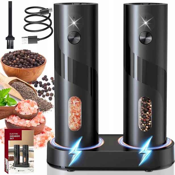 Elektrický Mlýnek Na Sůl A Pepř Koření Bylin 2V1 Usb Sada S Ledem